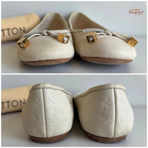 Authentic Louis Vuitton Cream/Beige Leather Monogram Ballet Flats 37/7 - Picture 6 of 13